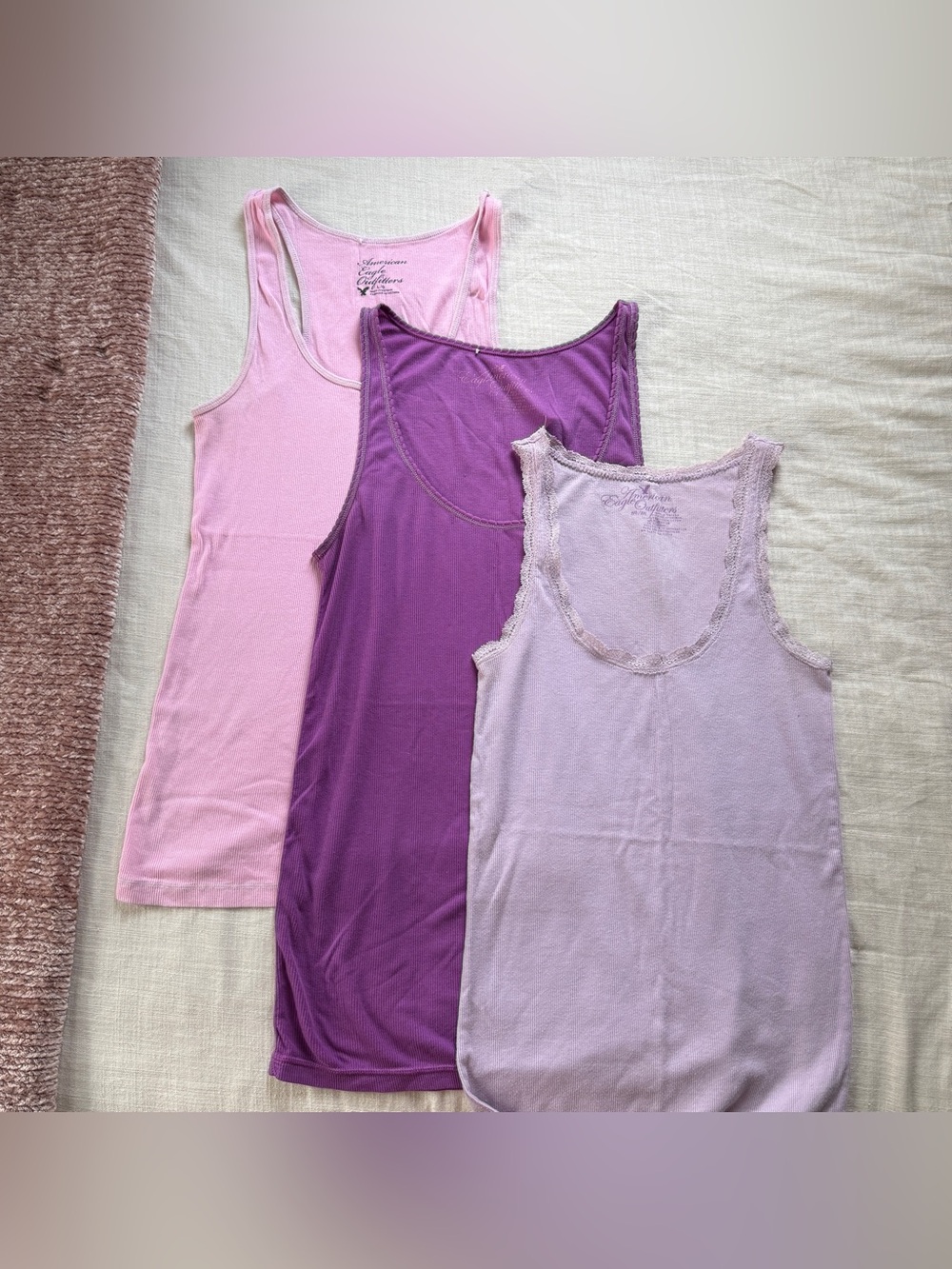 Vintage Y2K American Eagle Pastel Cotton Ribbed Tank Top Bundle 3pc M/L Layering